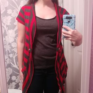 AGENDA Size S Red Gray Stripped Tank Vest Top